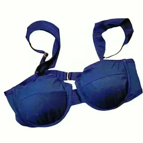 NAVY BLUE Top NWT TIME & TRU Bikini Bra  RUFFLE STRAPS Swim Bathing suit size Lg - Picture 4 of 5